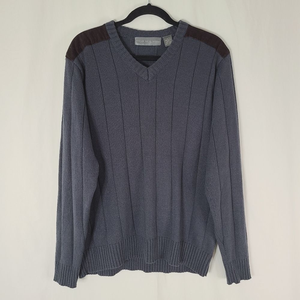 Oscar De La Renta Men's Navy Blue Knit Sweater Size Large